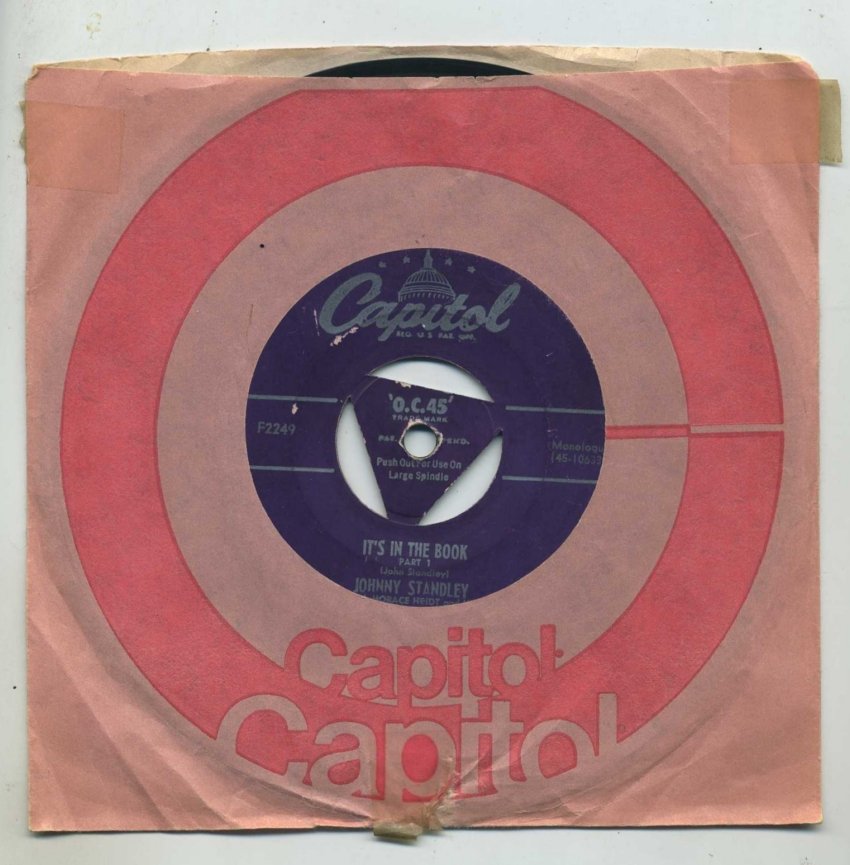 It’s In The Book Part 1 & 2 by Johnny Standley.45 RPM 1952
